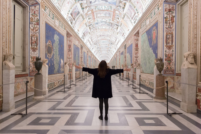 Gallery interior at the Vatican in Italy, accompanying a philanthropic journey featuring a Milan cooking masterclass